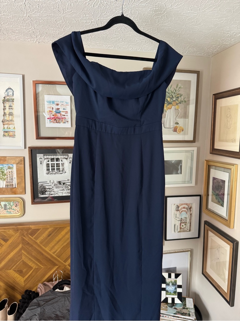 Fame & Partners Navy Off-the-Shoulder Evening Dress